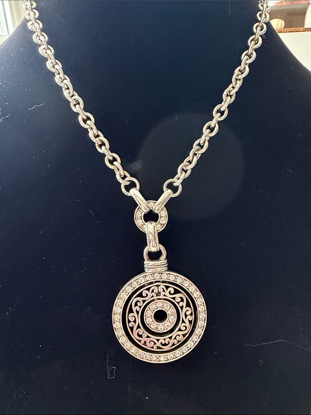Silver-Tone Filigree Circle Pendant Necklace - Women's Jewelry
